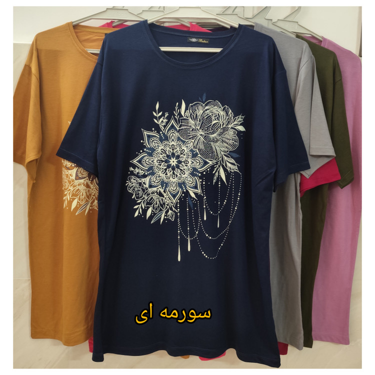 تیشرت زنانه سایز بزرگ رنگ سورمه ای