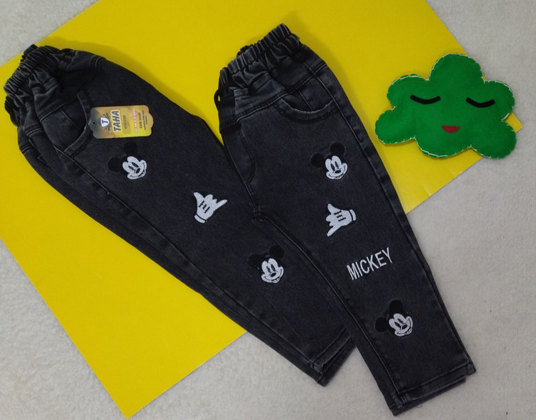 شلوار لی اسپوت کمرکش رنگ زغال سنگی