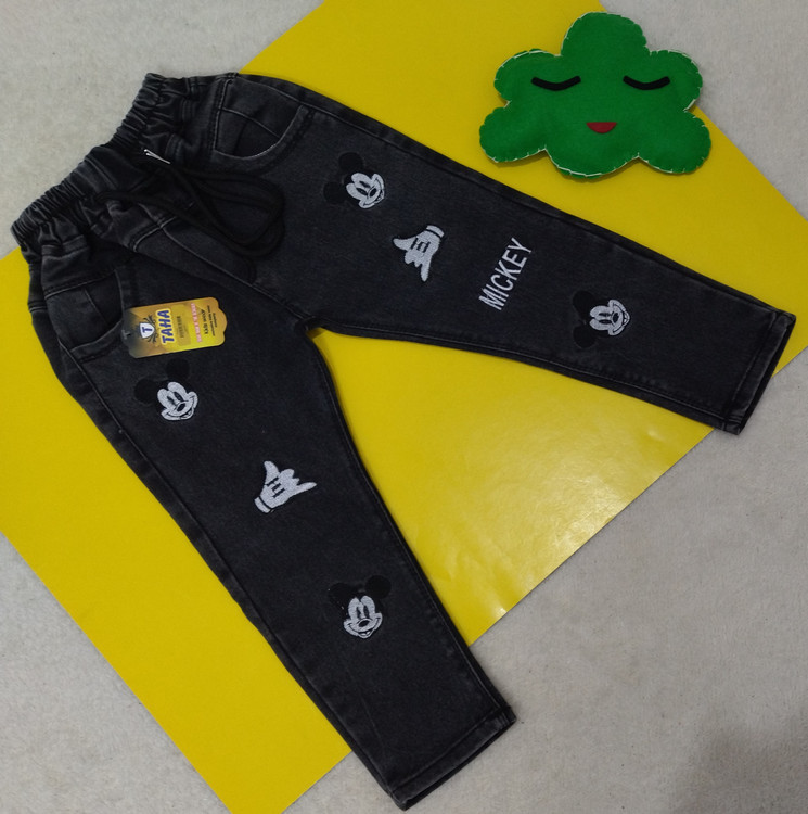 خرید شلوار لی اسپوت رنگ زغال سنگی طرح میکی موس