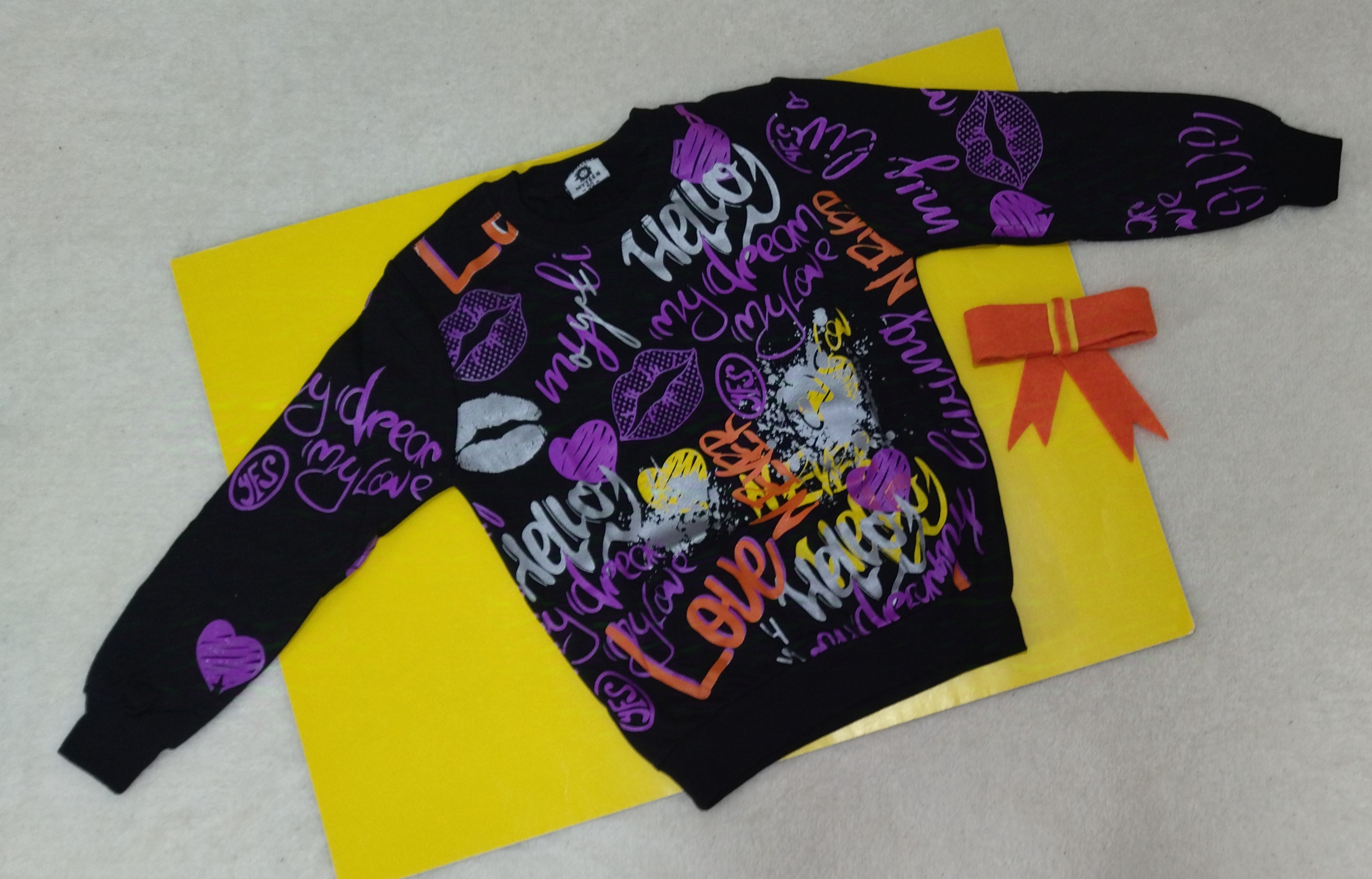 بلوز دخترانه آستین دار نخپنبه دورس مشکی