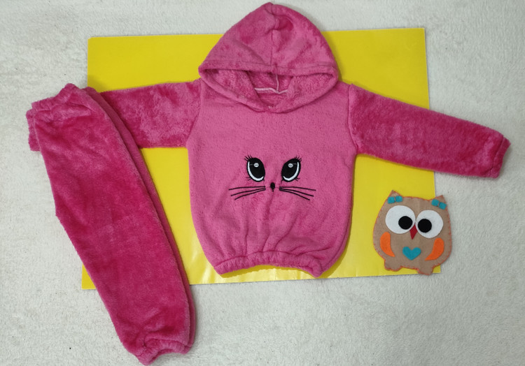 هودی شلوار دخترانه گرم دورو پولیشی صورتی