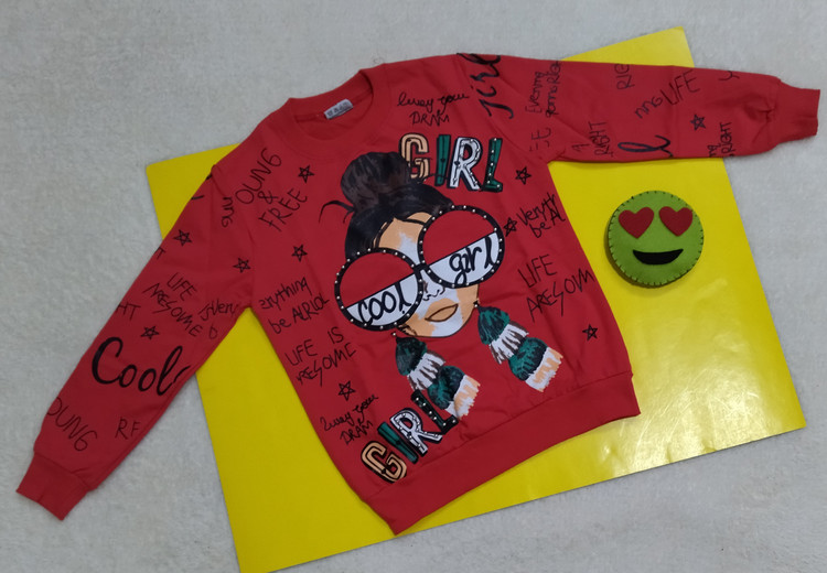 بلوز دخترانه آستین دار طرح دار پاییزه دورس قرمز