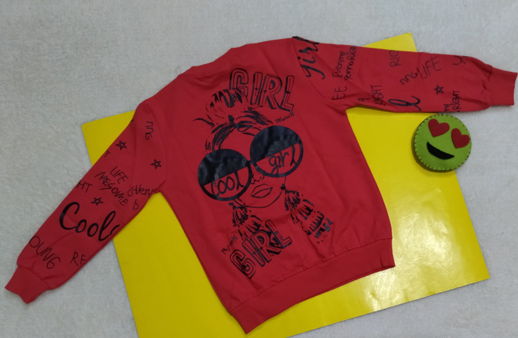 بلوز دخترانه آستین دار طرح دار پاییزه گرم دورس قرمز