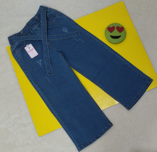 شلوار لی بگ دخترانه کمرکش آبی