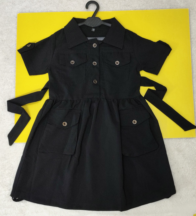 پیراهن دخترانه آستین کوتاه جیب دار مشکی