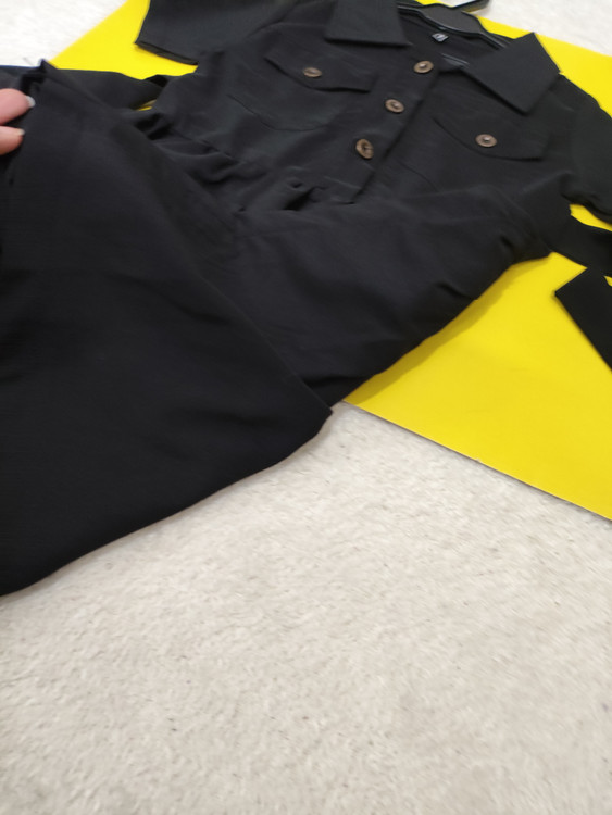 پیراهن دخترانه آستین کوتاه جیب دار مشکی سایز 45 تا 60