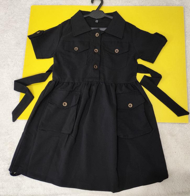 خرید پیراهن دخترانه آستین کوتاه جیب دار مشکی