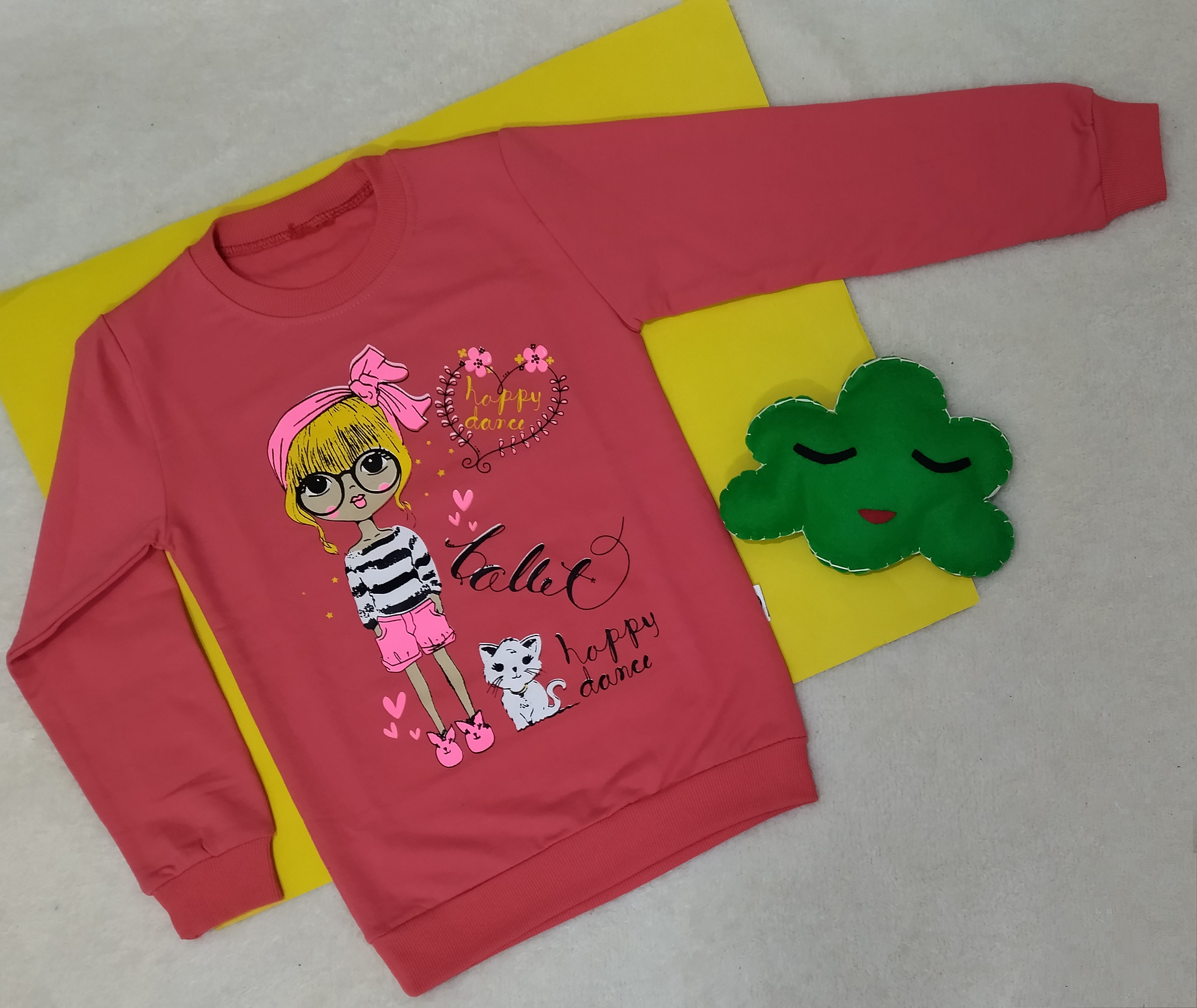 بلوز آستین دار دخترانه پاییزه طرح دختر دورس رنگ گلبهی