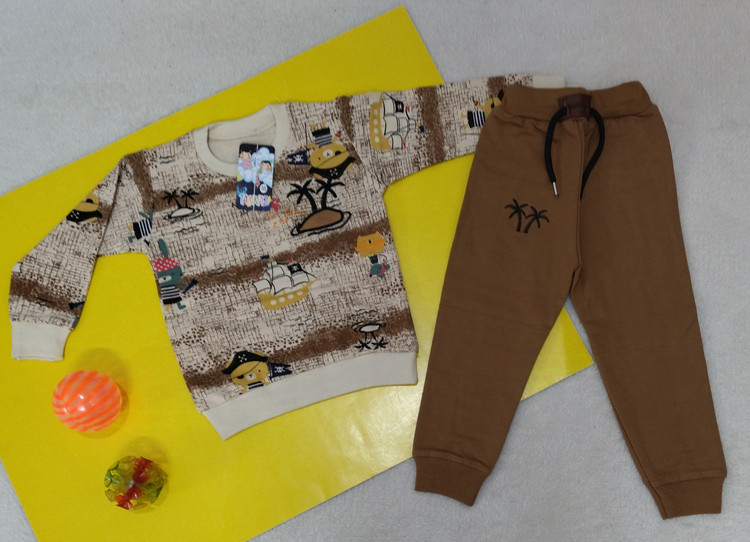 بلوز شلوار پسرانه دورس رنگ کرم شکلاتی