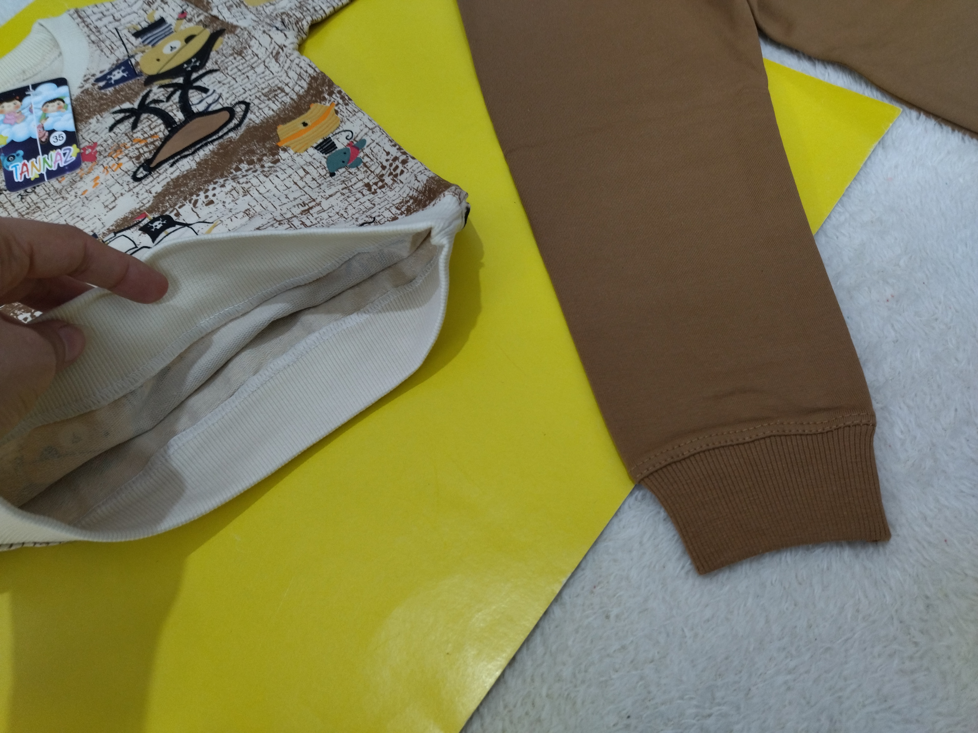 خرید بلوز شلوار پسرانه دورس رنگ کرم شکلاتی