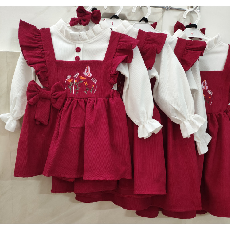 پیراهن سارافانی دخترانه مجلسی مخمل کبریتی