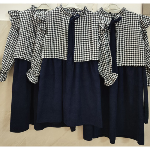 پیراهن کت سارافان دخترانه مجلسی مخمل کبریتی سورمه ای