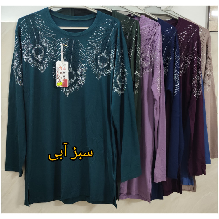 بلوز زنانه آستین بلند قواره دار سایز بزرگ نخ پنبه طرح نگینی