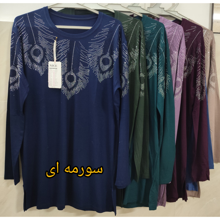 بلوز زنانه آستین بلند قواره دار سایز بزرگ نخ پنبه رنگ بنفش