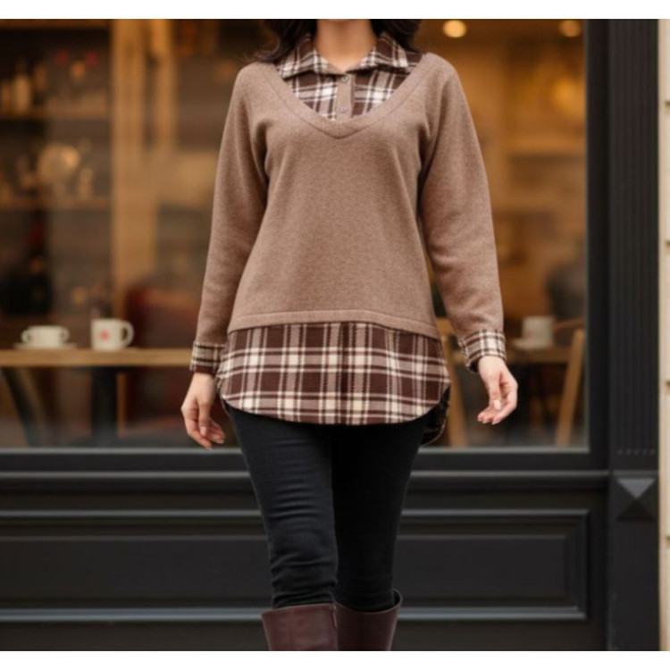 تونیک زنانه یقه دار فوتر و کشمیر گرم