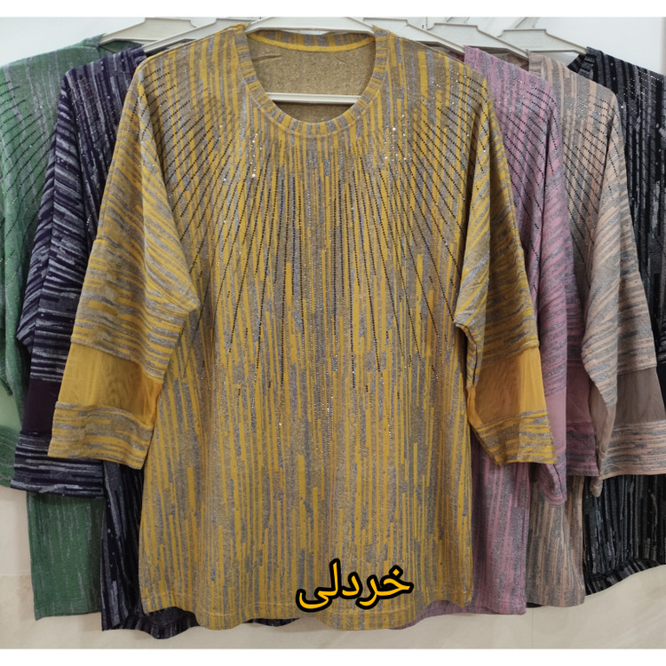بلوز زنانه آستین سه ربع رنگ خردلی