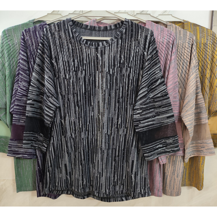 بلوز زنانه آستین سه ربع کیمینو نگین کوب فری سایز قواره دار