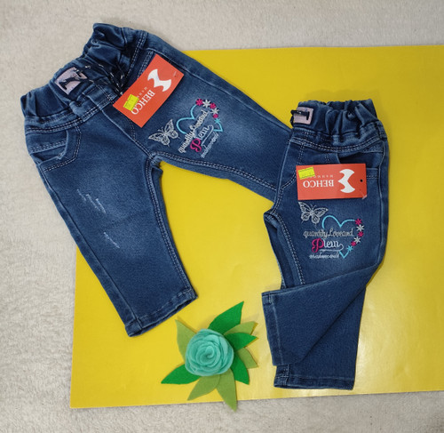 شلوار لی دخترانه کمرکش رنگ آبی تیره