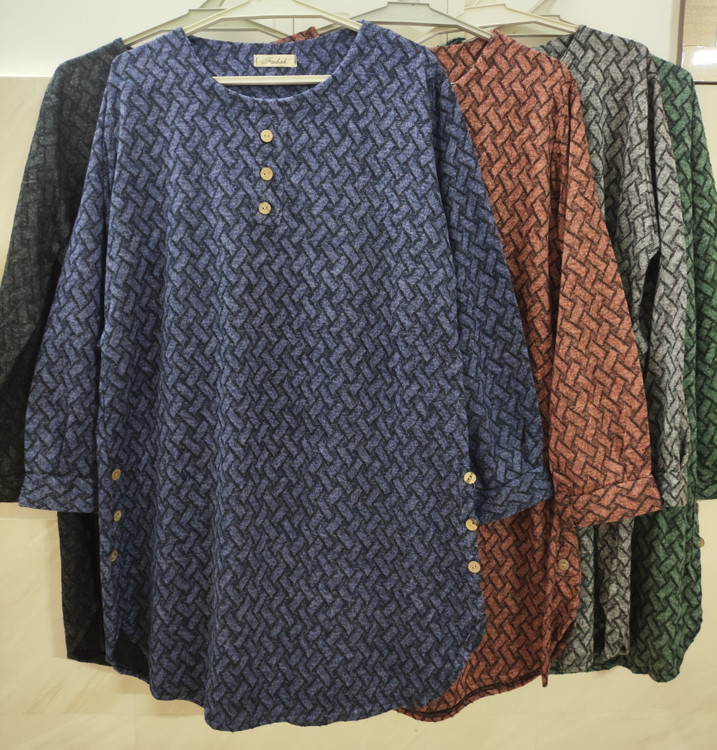 تونیک زنانه سایز بزرگ رنگ ابی گرم آستین بلند