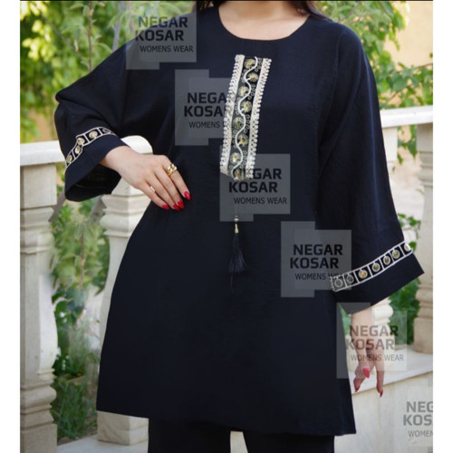 تونیک زنانه آستین سه ربع طرح سنتی فری سایز قواره بزرگ