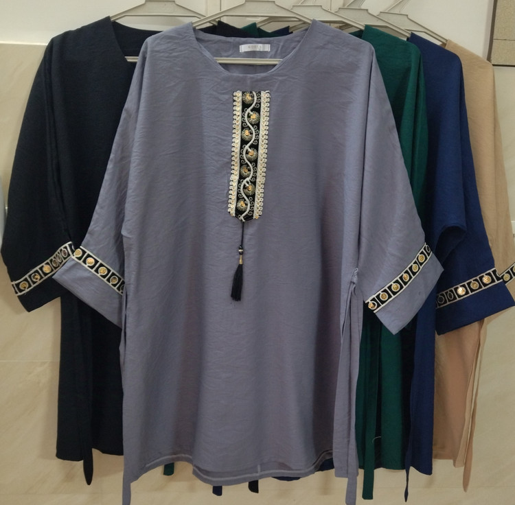 تونیک زنانه آستین سه ربع طرح سنتی فری سایز رنگ طوسی