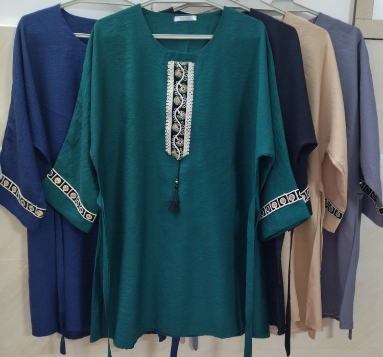 تونیک زنانه آستین سه ربع طرح سنتی رنگ سبز