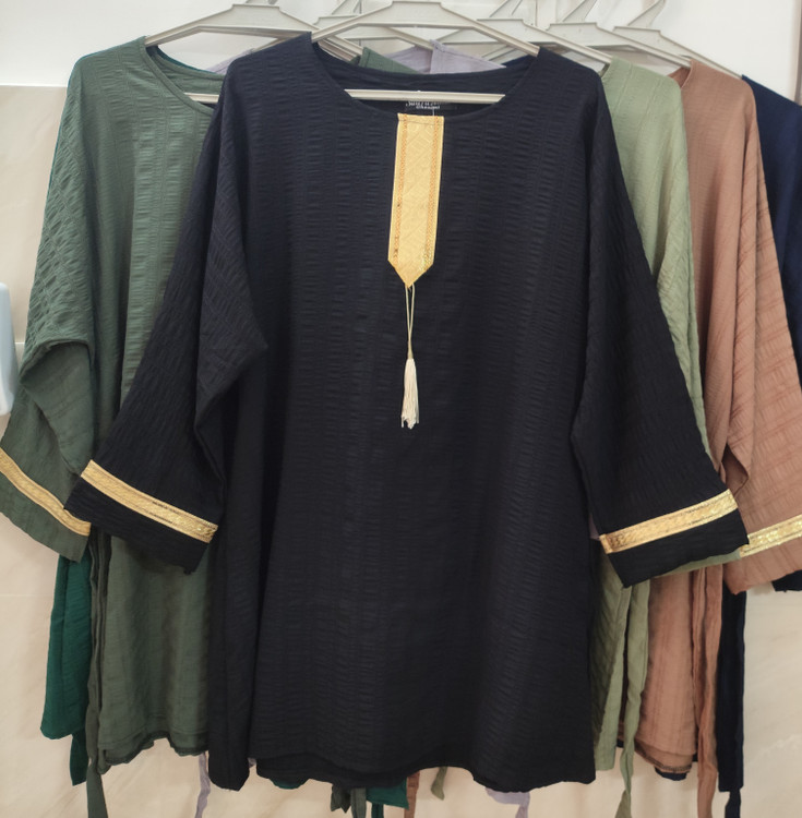 تونیک زنانه آستین سه ربع قواره بزرگ کراش نخ رنگ مشکی