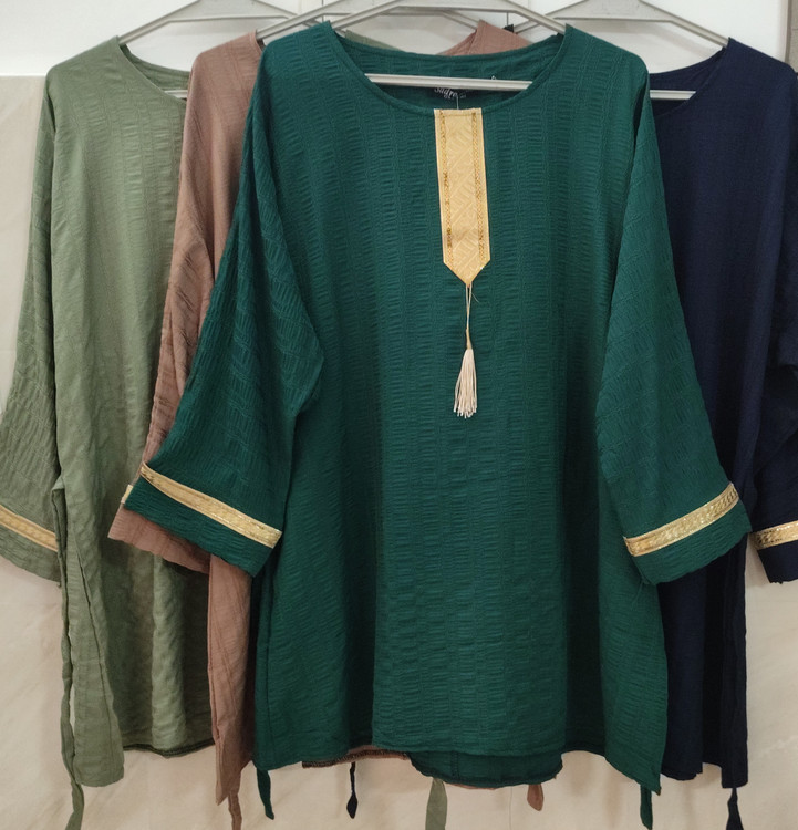 تونیک زنانه آستین سه ربع قواره بزرگ کراش نخ