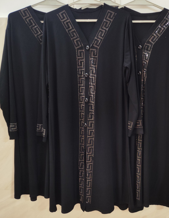 خرید مانتو زنانه قواره دار مشکی نگین دار