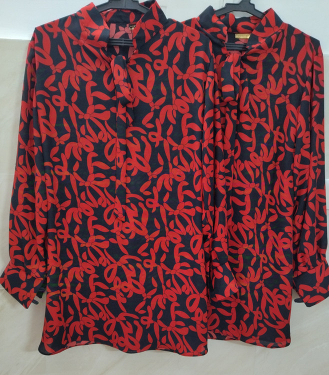 شومیز یقه کرواتی زنانه قرمز یلدایی