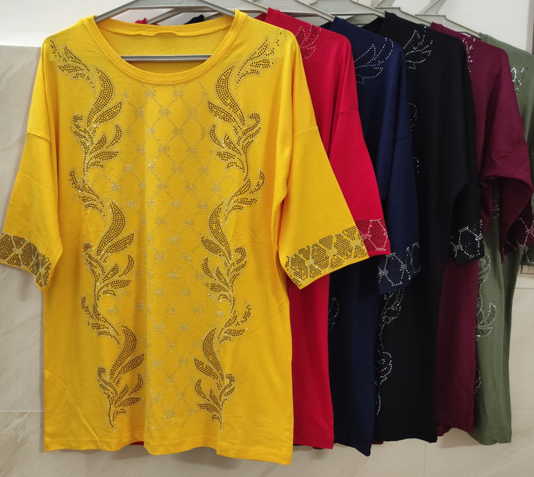 بلوز زنانه زرد آستین سه ربع جنس نخ پنبه