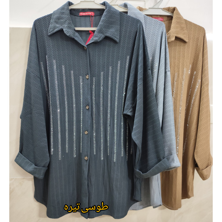 مانتو آستین بلند و پاکتی زنانه قواره بزرگ طرح نگین کوب