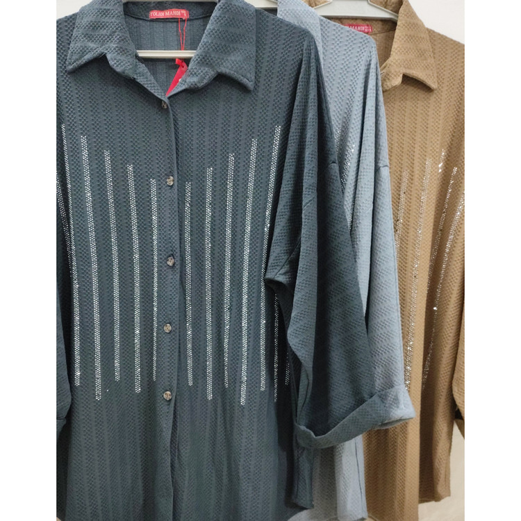 مانتو آستین بلند و پاکتی زنانه قواره بزرگ رنگ طوسی