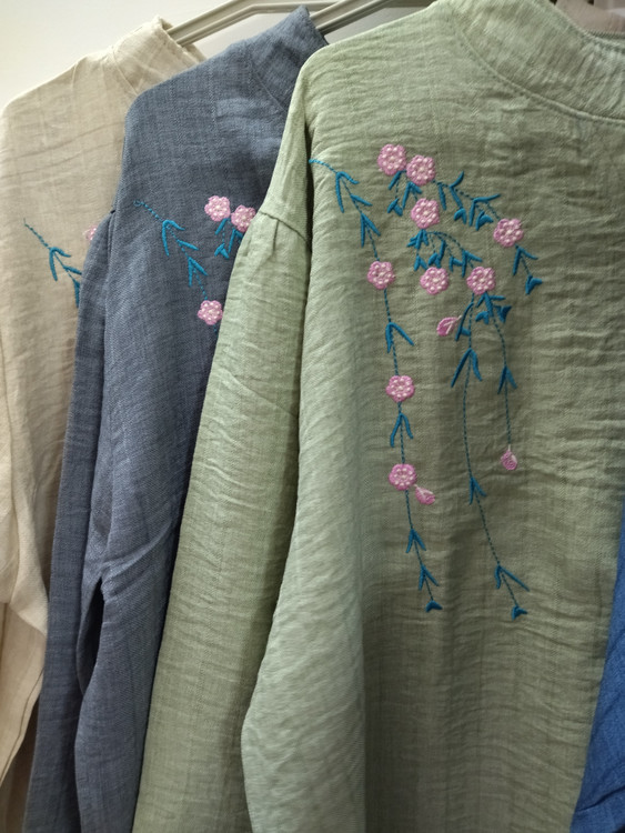 تونیک آستیندار کریشه نخ زنانه مدل شکوفه رنگ سبز