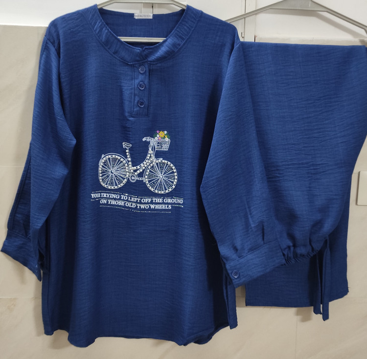 تونیک شلوار زنانه فری سایز رنگ آبی