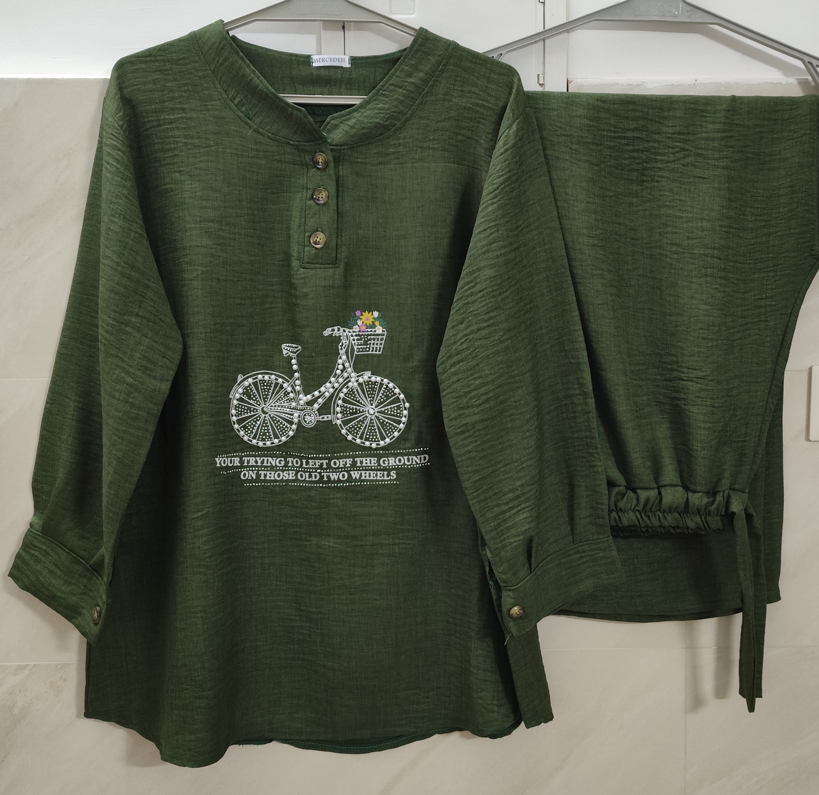 تونیک شلوار ست زنانه فری سایز طرح دوچرخه