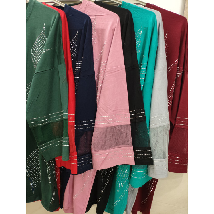 بلوز زنانه آستین سه ربع نخپنبه استین تور رنگ بندی