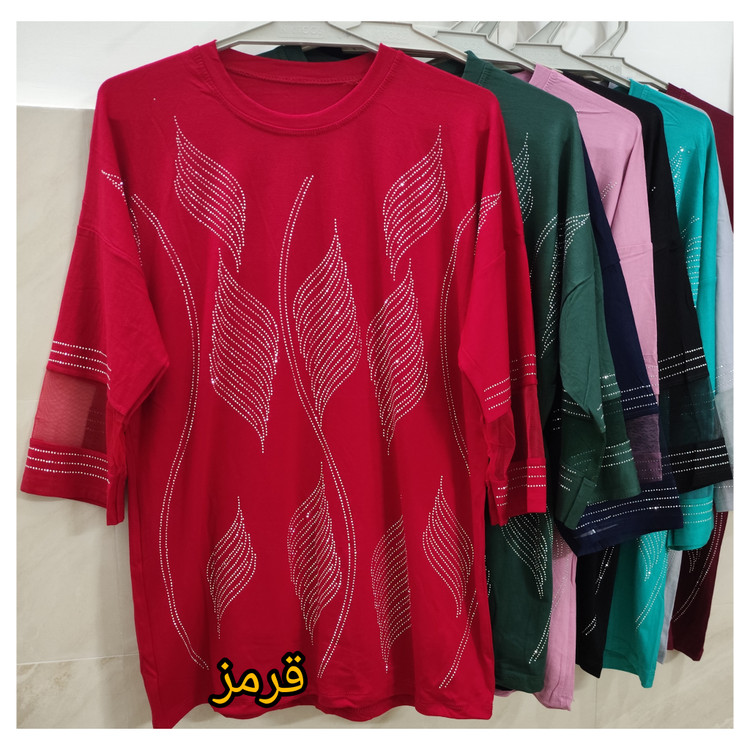 بلوز زنانه آستین سه ربع نخپنبه استین تور رنگ قرمز