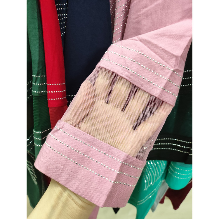 بلوز زنانه آستین سه ربع نخپنبه استین تور یقه گرد