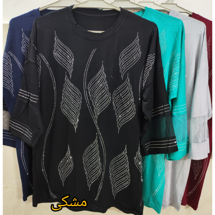 بلوز زنانه آستین سه ربع رنگ مشکی نخپنبه استین تور