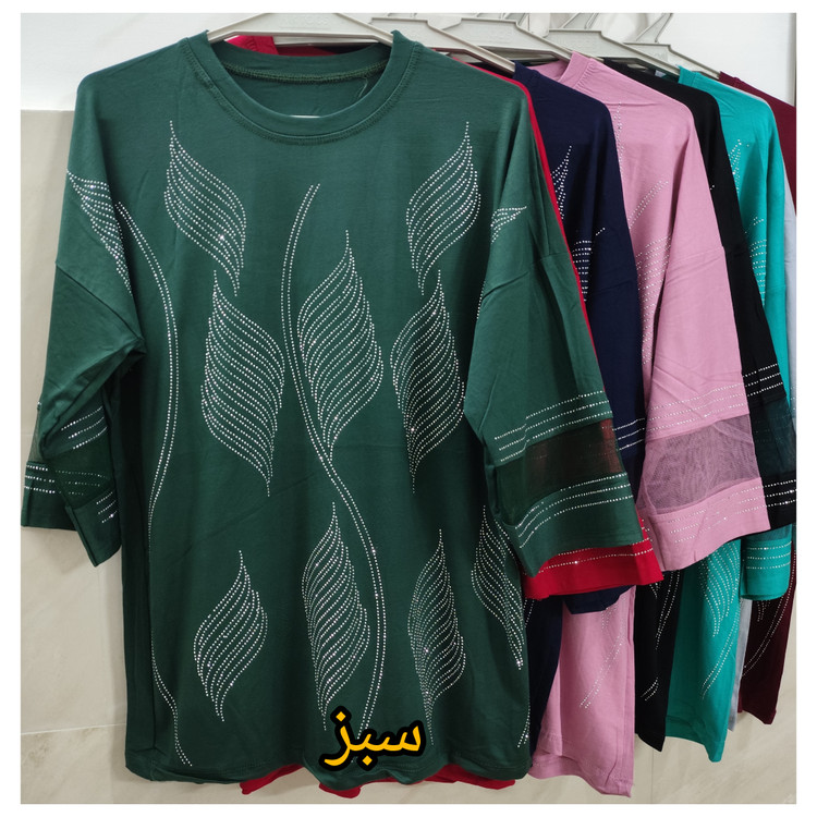 بلوز زنانه آستین سه ربع نخپنبه استین تور رنگ سبز