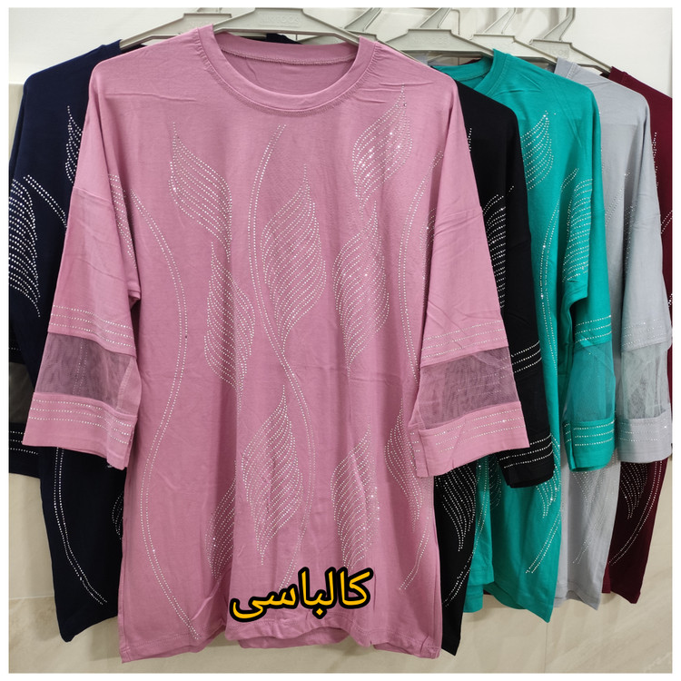 بلوز زنانه آستین سه ربع نخپنبه استین تور قواره بزرگ