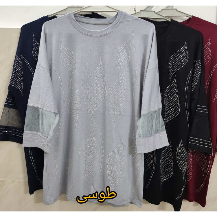 بلوز زنانه آستین سه ربع نخپنبه استین تور فری سایز