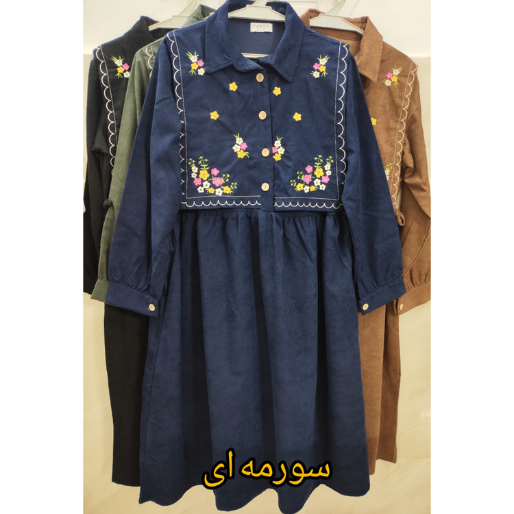 پیراهن زنانه آستین بلند مخمل کبریتی قواره بزرگ