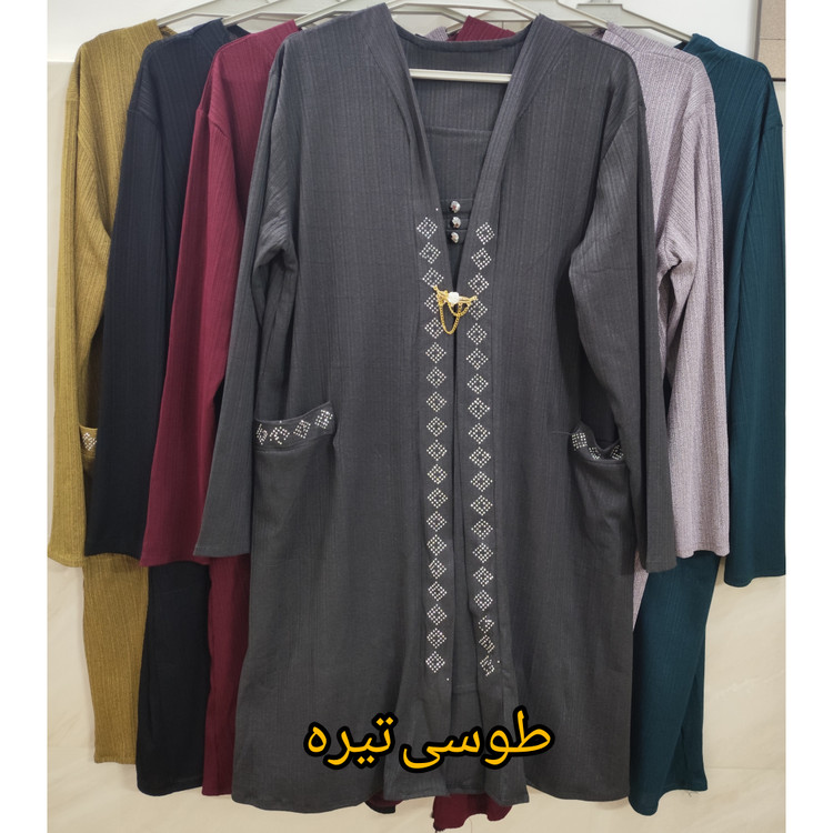 تونیک زنانه جیب دار سایز بزرگ رنگ طوسی تیره