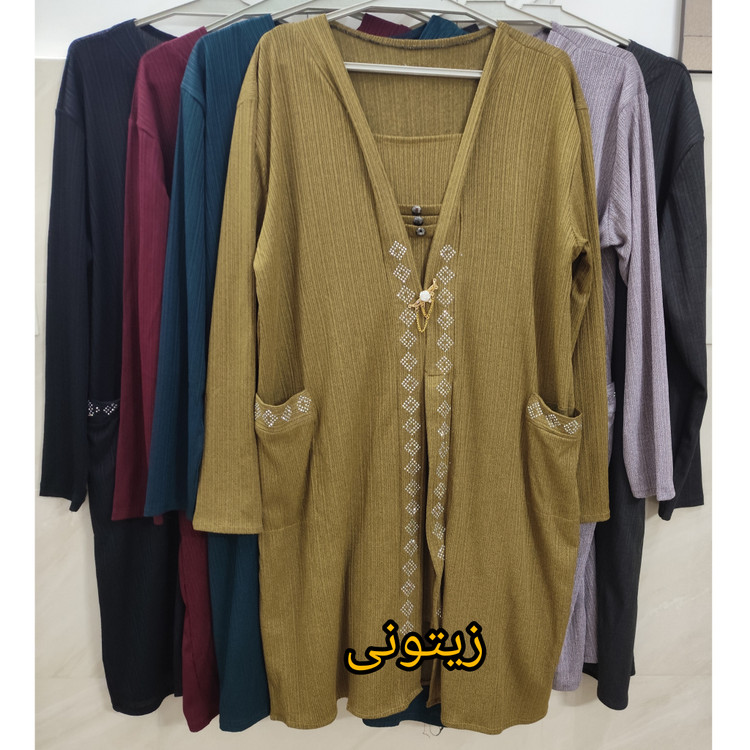 تونیک زنانه رنگ زیتونی جیب دار سایز بزرگ