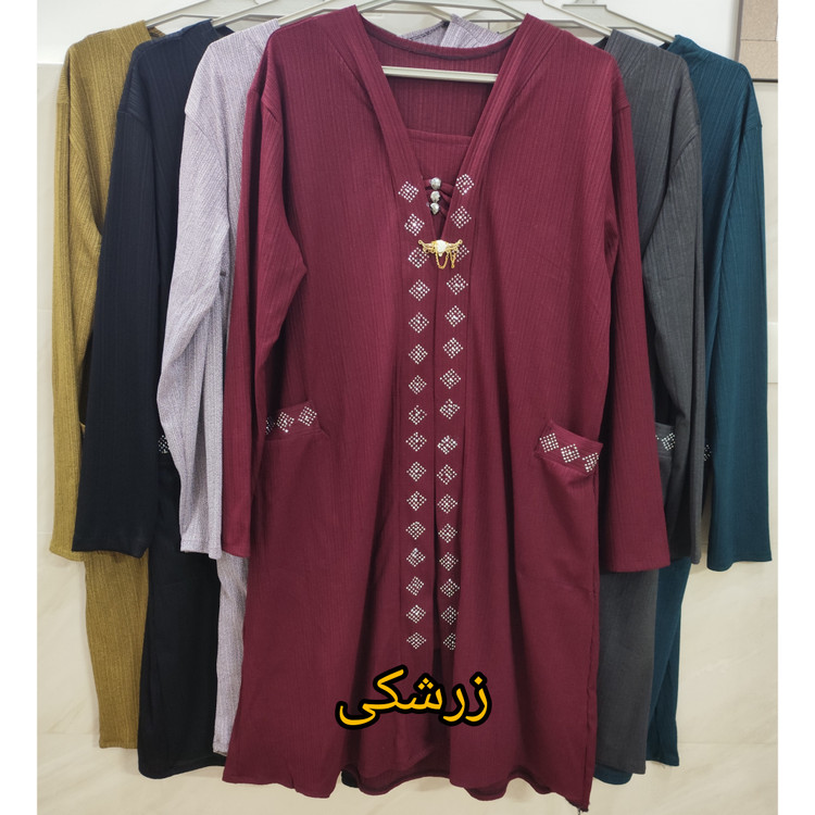 تونیک زنانه جیب دار رنگ زرشکی