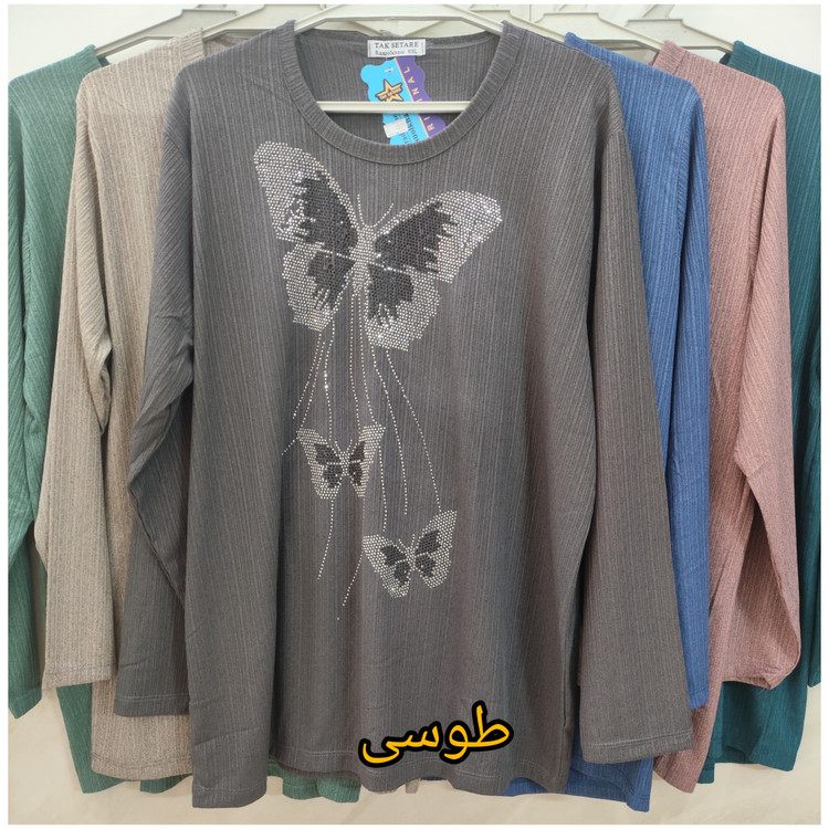 بلوز زنانه یقه گرد کریشه طرح پروانه