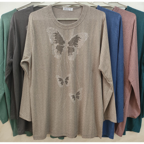 بلوز زنانه کریشه طرح پروانه سایز ایکس لارج و دو ایکس لارج