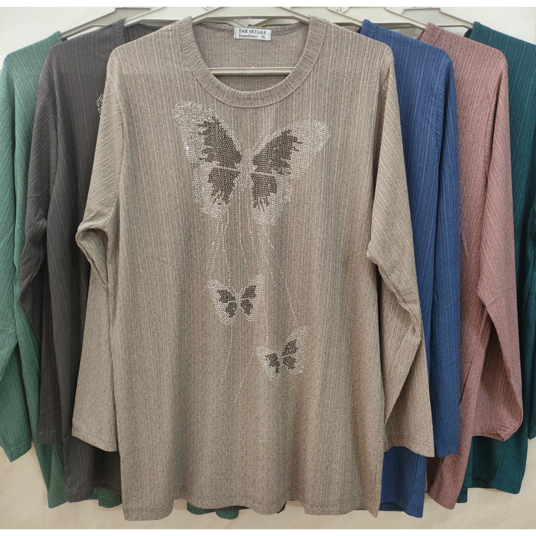 بلوز زنانه کریشه طرح پروانه سایز ایکس لارج و دو ایکس لارج